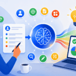 Persona analizando datos y gráficos para mejorar prompts en IA.
