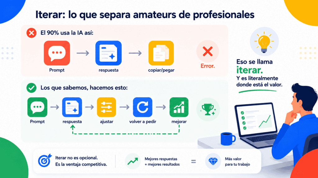 Ilustración de proceso de iterar y responder en inteligencia artificial.