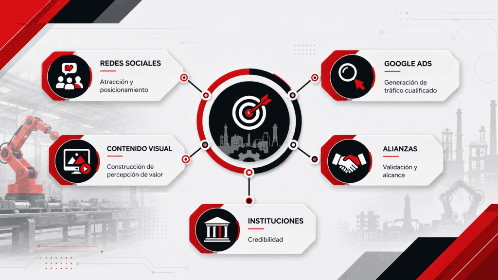 Diagrama de estrategias digitales para automatización y manufactura inteligente.