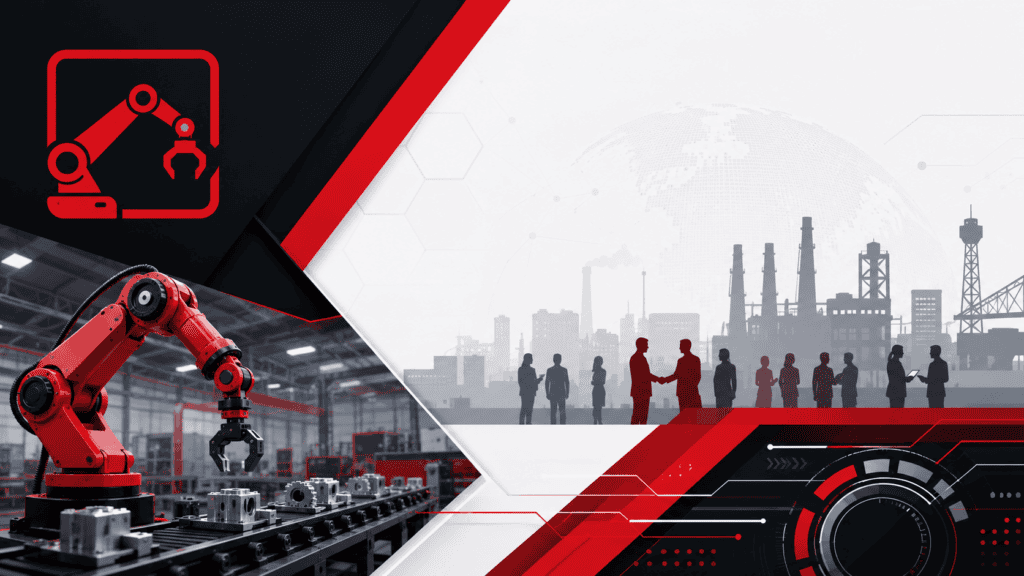 Robots industriales en una planta de manufactura inteligente.