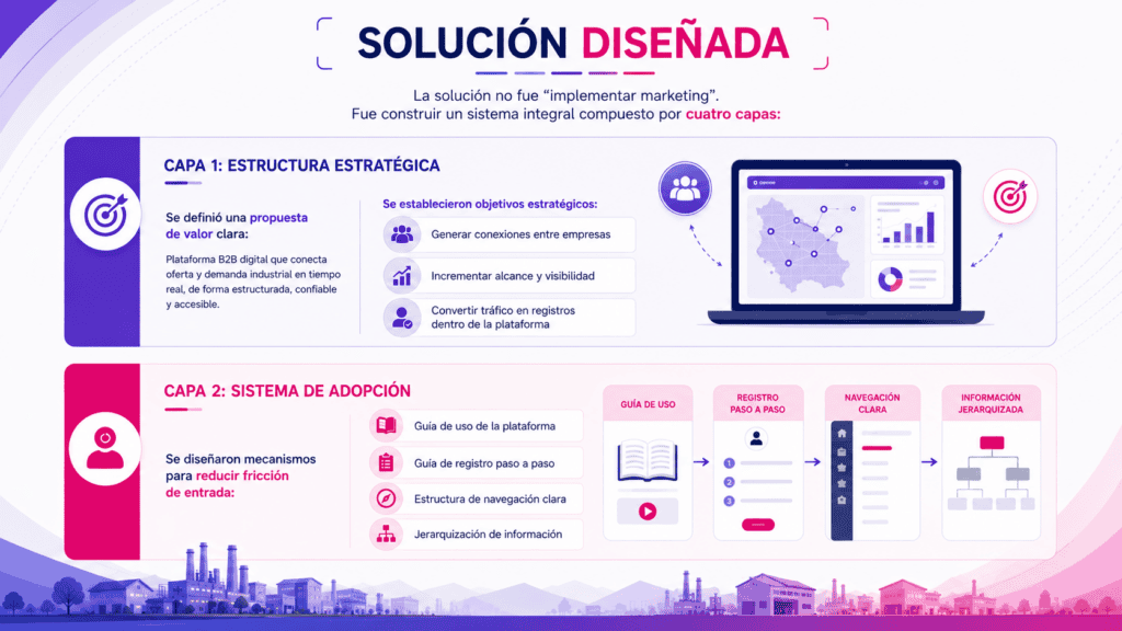 Diagrama de solución diseñada para Chihuahua+Industria en marketing digital.