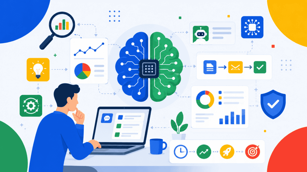 Representación de IA con cerebro digital y gráficos de datos.